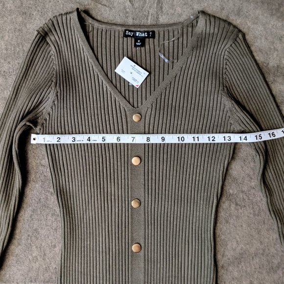 COPY - Olive Green Rib Knit Bodycon Button Down Dress Women's Size Small - Picture 8 of 8